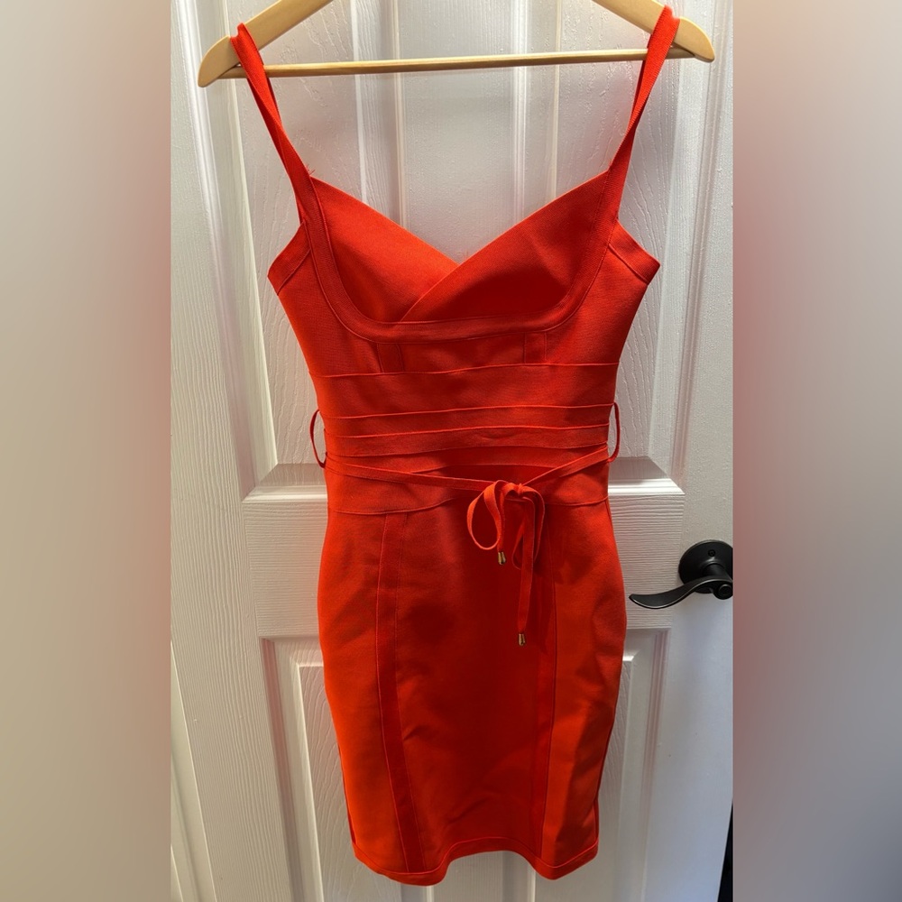 Chic Scarlet Midi Dress with Tie Detail